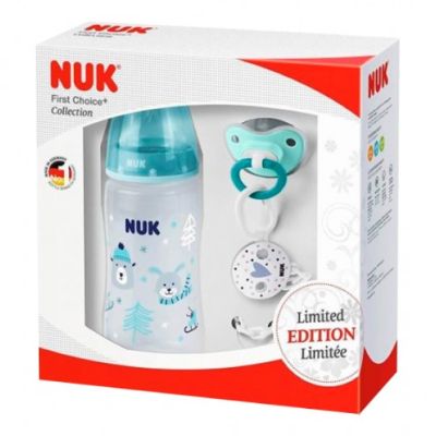Nuk First Choice+ Pack Winter Wonderland Biberão + Tetina + Chupeta + Corrente Azul