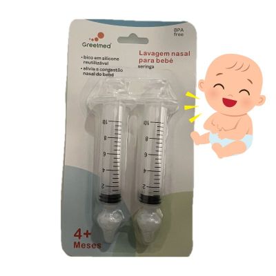 seringas com bico em silicone reutilizáveis indicadas para a lavagem nasal para o bebé 4+ meses